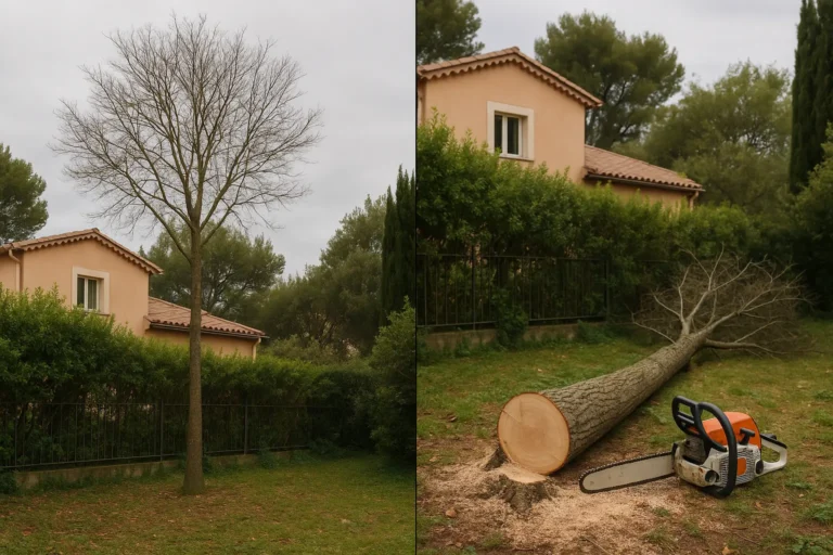 Arbre abattu dans un jardin a Cannes.
