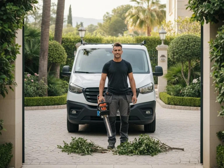 Artisan d’Élagage Cannes équipé pour une intervention en extérieur à Cannes