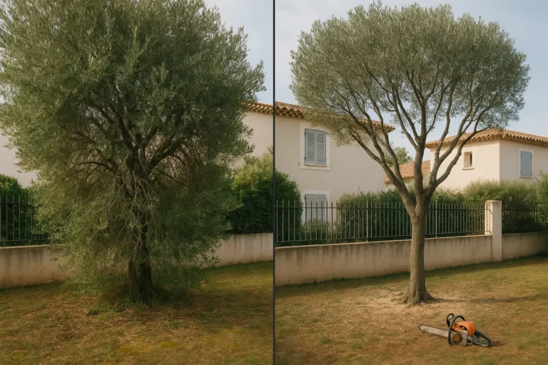 Avant et apres elagage professionnel.