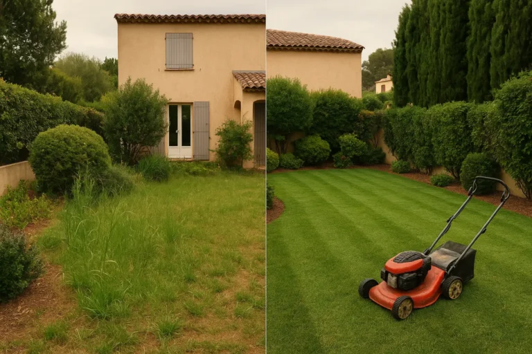 Avant et apres jardin bien entretenu.